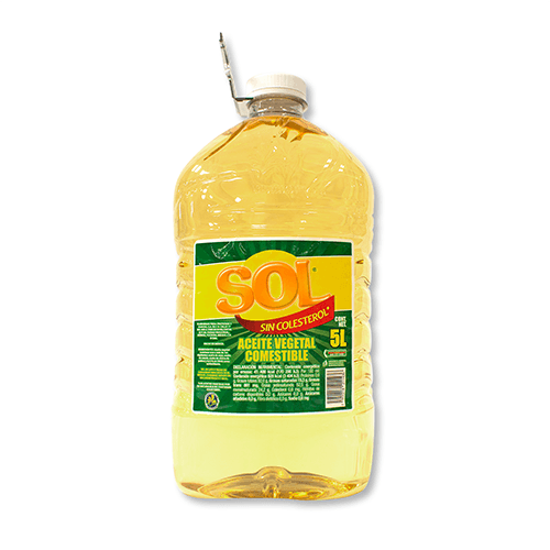 Aceite vegetal de soya. Marca: Sol, 5 Lt