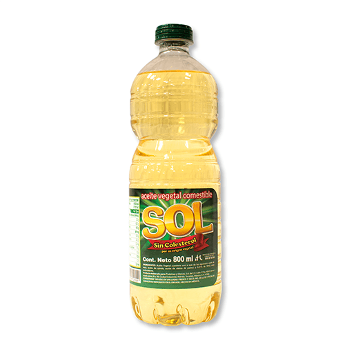 Aceite vegetal de soya Marca:Sol. 800 ml