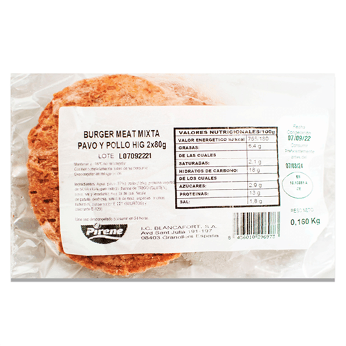 Hamburguesa de pavo-pollo (caja de 50 unidades)( 4 kg)