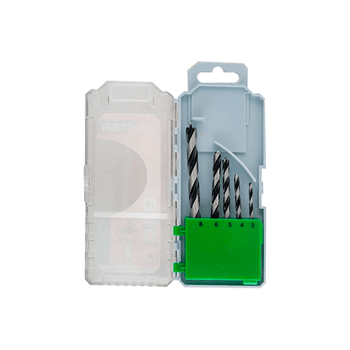 Set de 5 brocas para madera, diámetros 3, 4, 5, 6, 8.