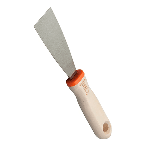 Espátula de acero y mango de madera, ancho 4 cm.