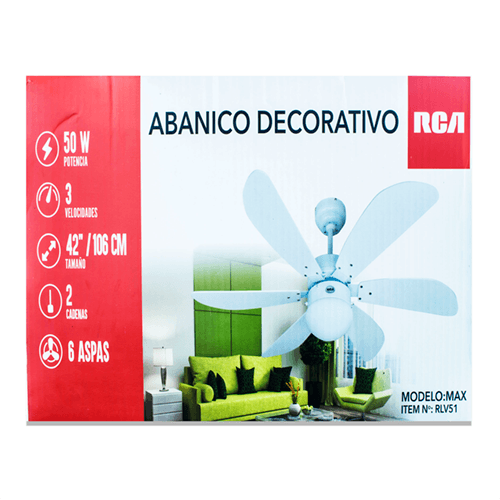Ventilador de techo decorativo. Marca: RCA. 42 pulgadas
