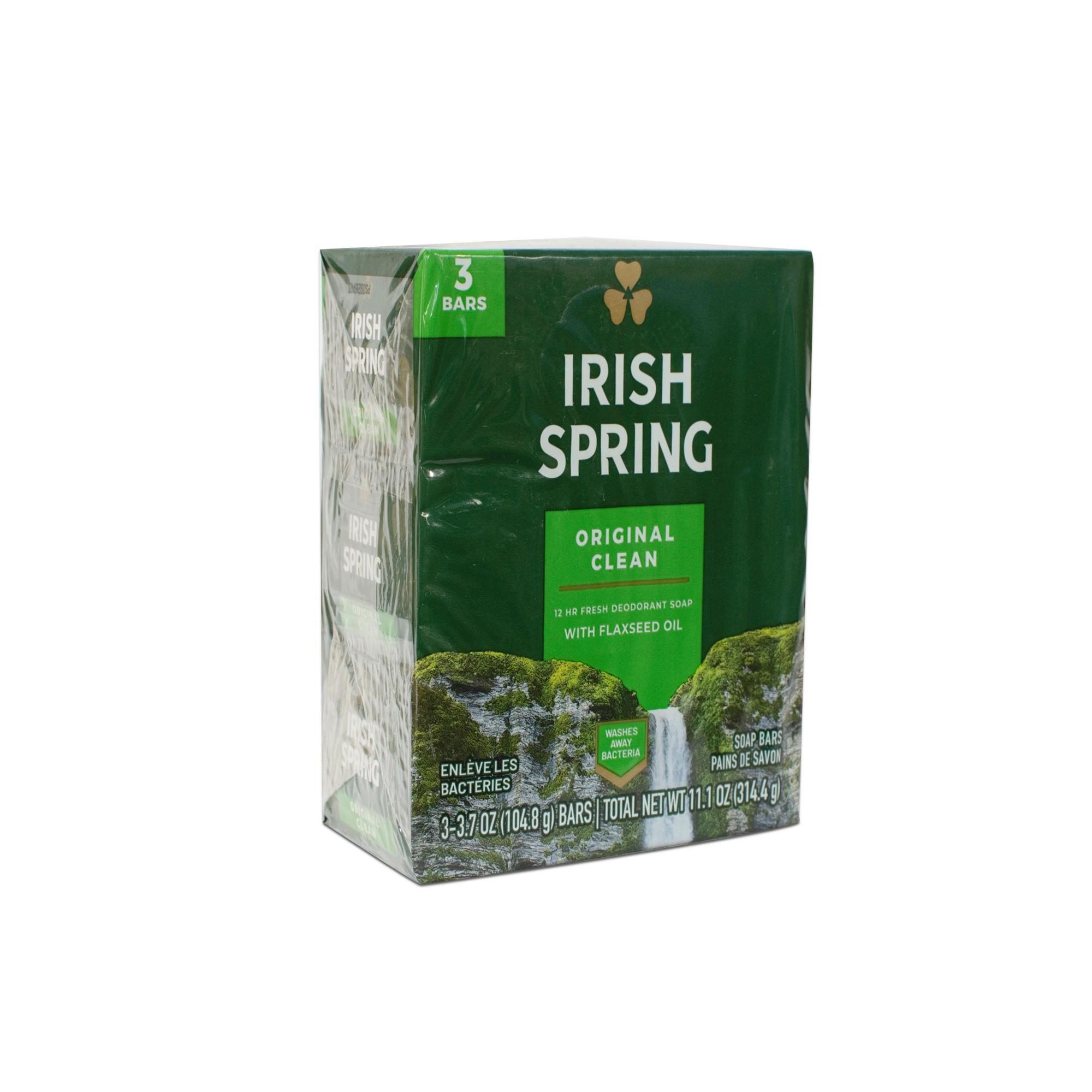 Estuche de tres jabones tocador. Original Clean, con aceite de linaza. Irish Spring