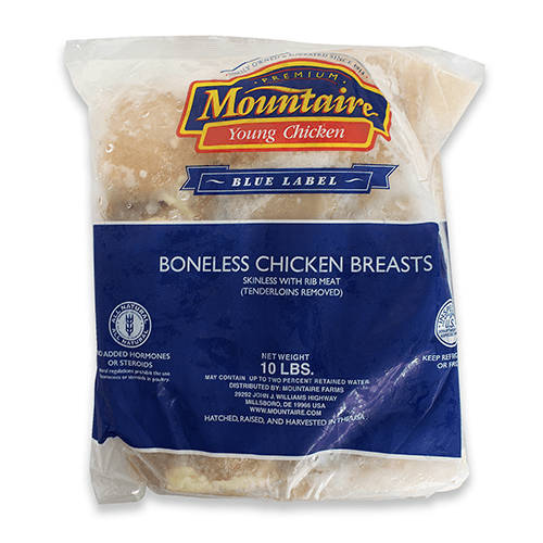 Pechuga de pollo sin hueso y sin piel (bolsa 10 libras). Producido en EEUU.