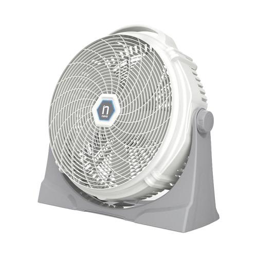 Ventilador de pie o pared, 5 aspas, color gris.