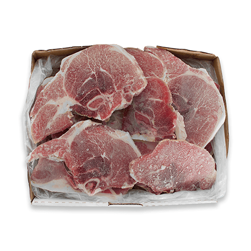 Chuleta de cerdo c/ hueso (caja 10 libras). Importado de EEUU.