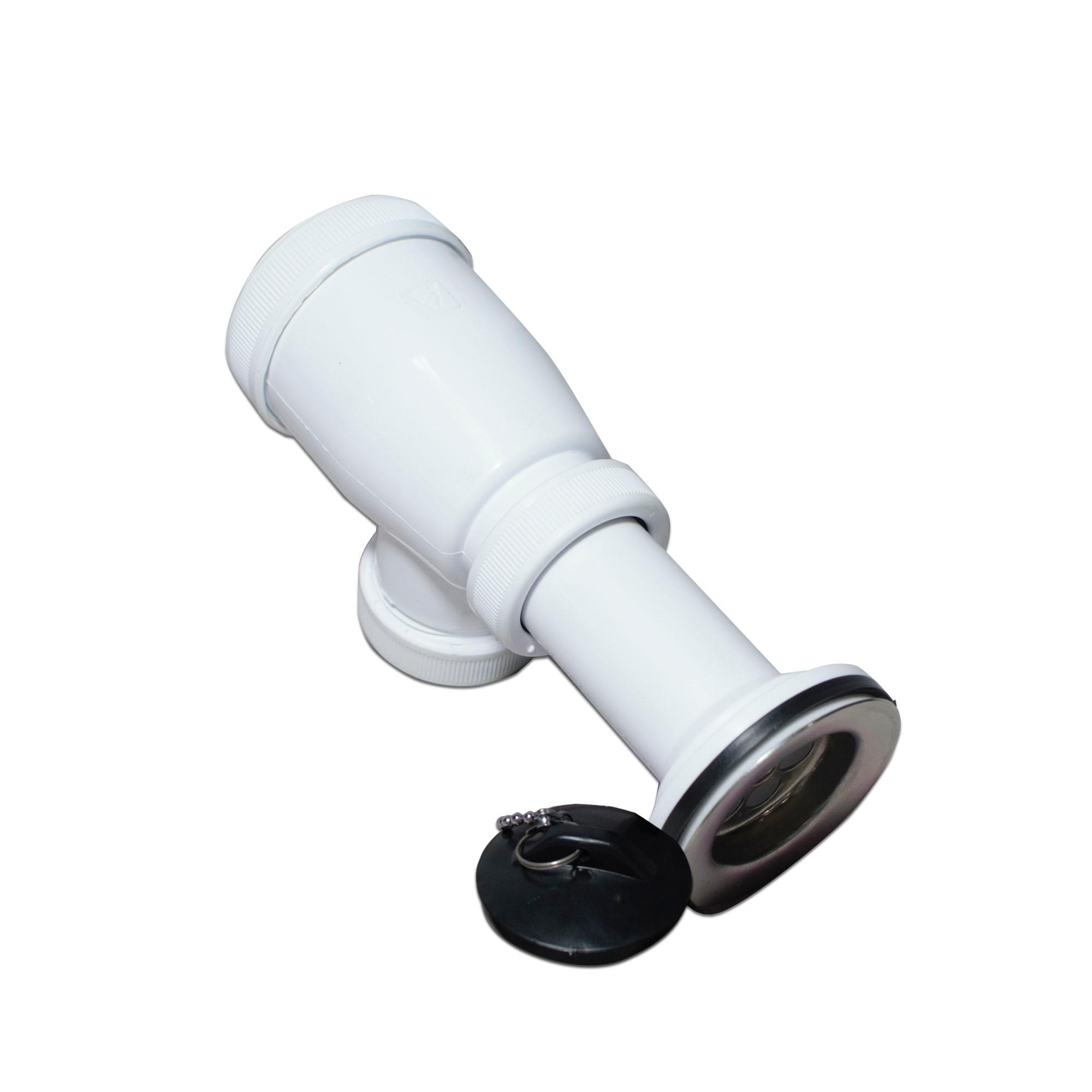 Sifón de botella para lavamano, diámetro 32 mm, con válvula de desagüe cromada.