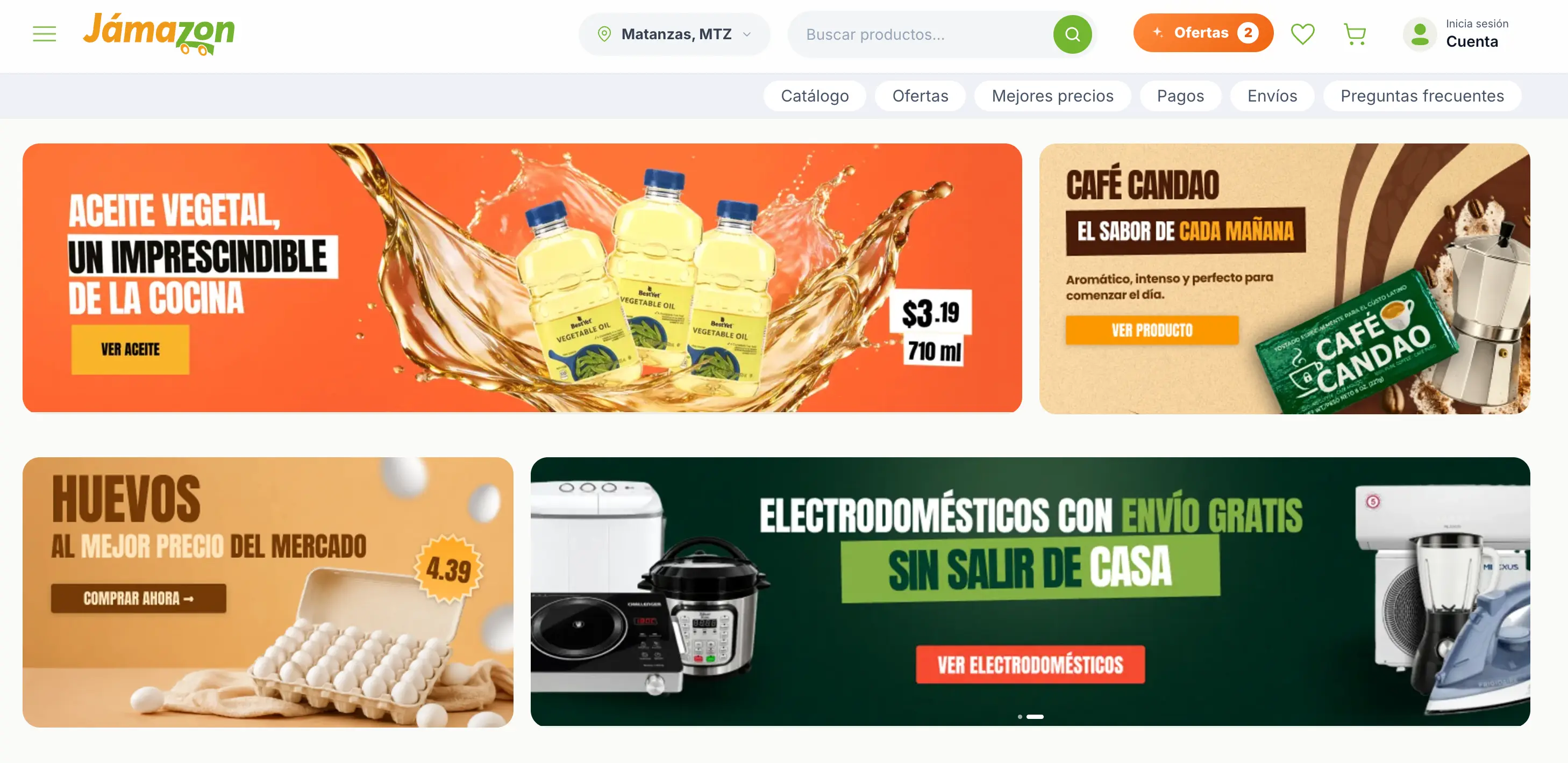 Inicio de la tienda con el selector de región