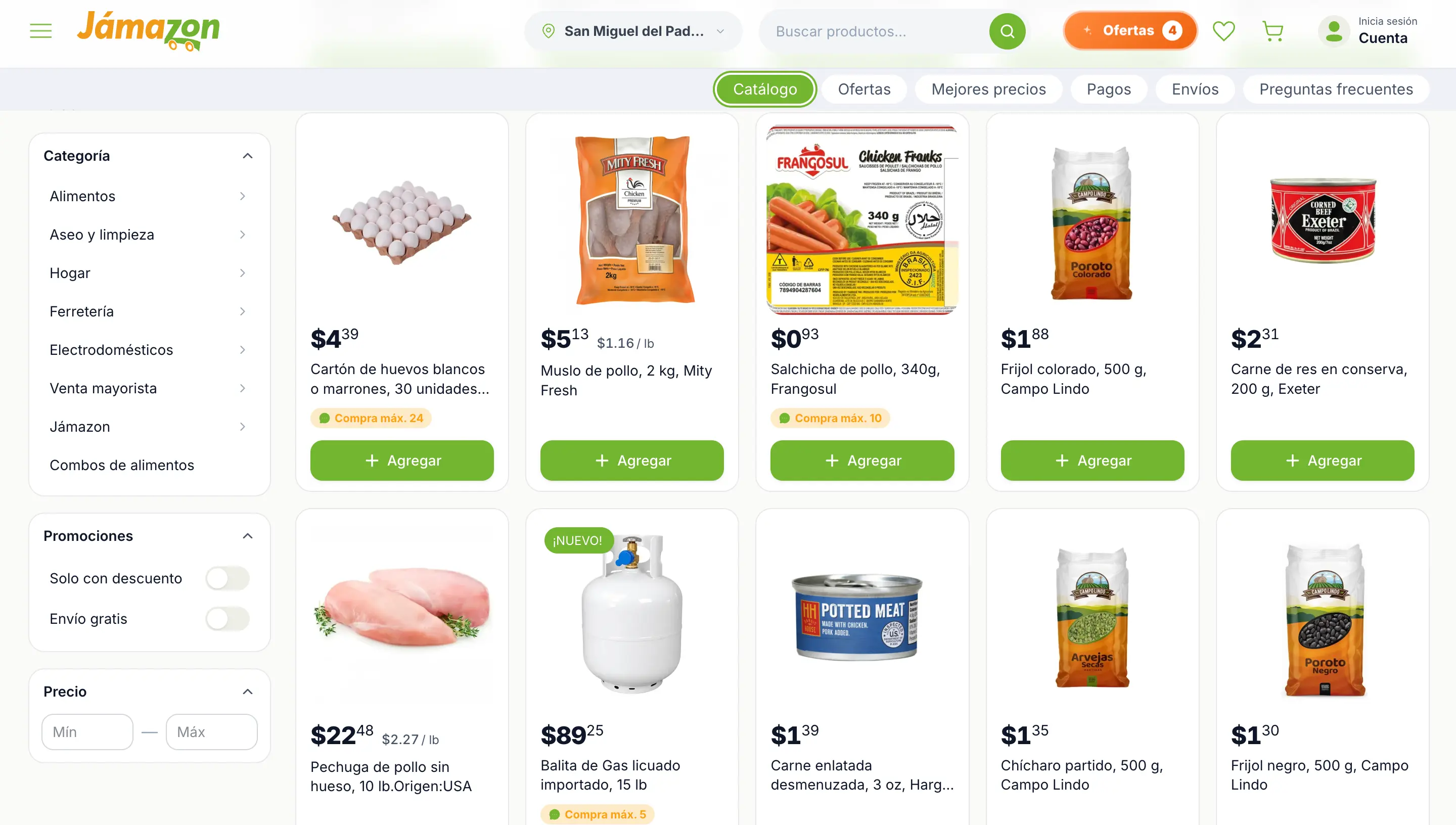 Catálogo de productos de la tienda
