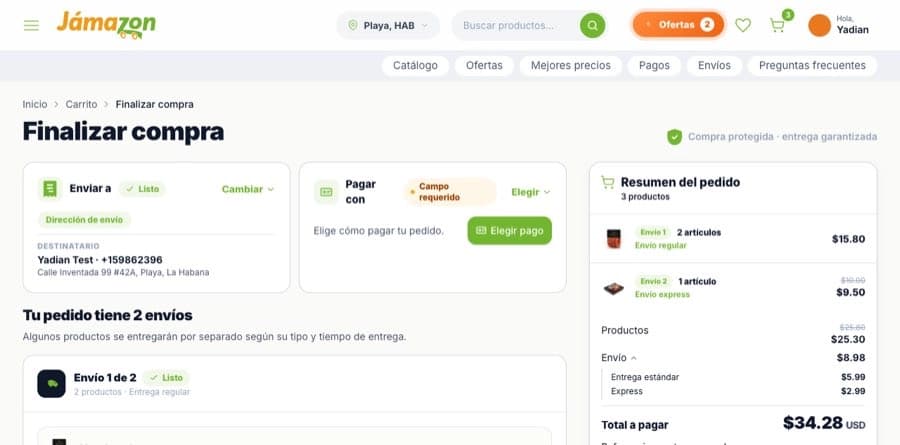 Checkout con el resumen del pedido