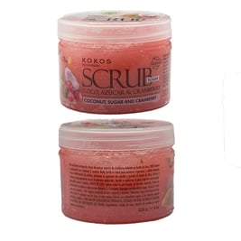 Exfoliante de azúcar, coco y cramberry, 8 oz