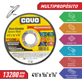 Disco multipropósito abrasivo de corte, 4.5x1/25x7/8¨(CV-CWMP-1512)