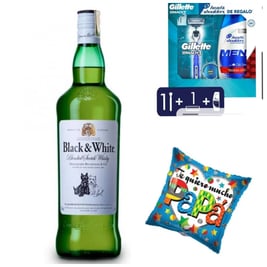 Botella de Whisky Black&White + estuche Guillette de máquina de afeitar y champú Head and Shoulders 120 ml + globo temático