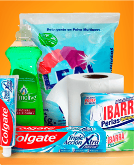 Detergentes, jabón, champú, almohadillas sanitarias, pañales, pastas dentales…