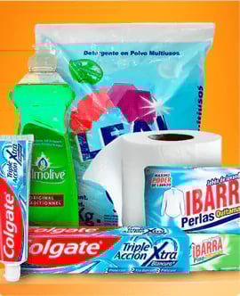Detergentes, jabón, champú, almohadillas sanitarias, pañales, pastas dentales…